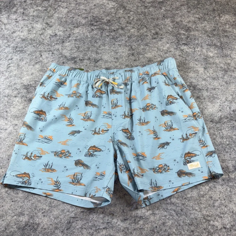 Marsh Wear Hybrid Swim Trunks Men's 2XL Blue Boat Fly Fishing Drawstring Pockets